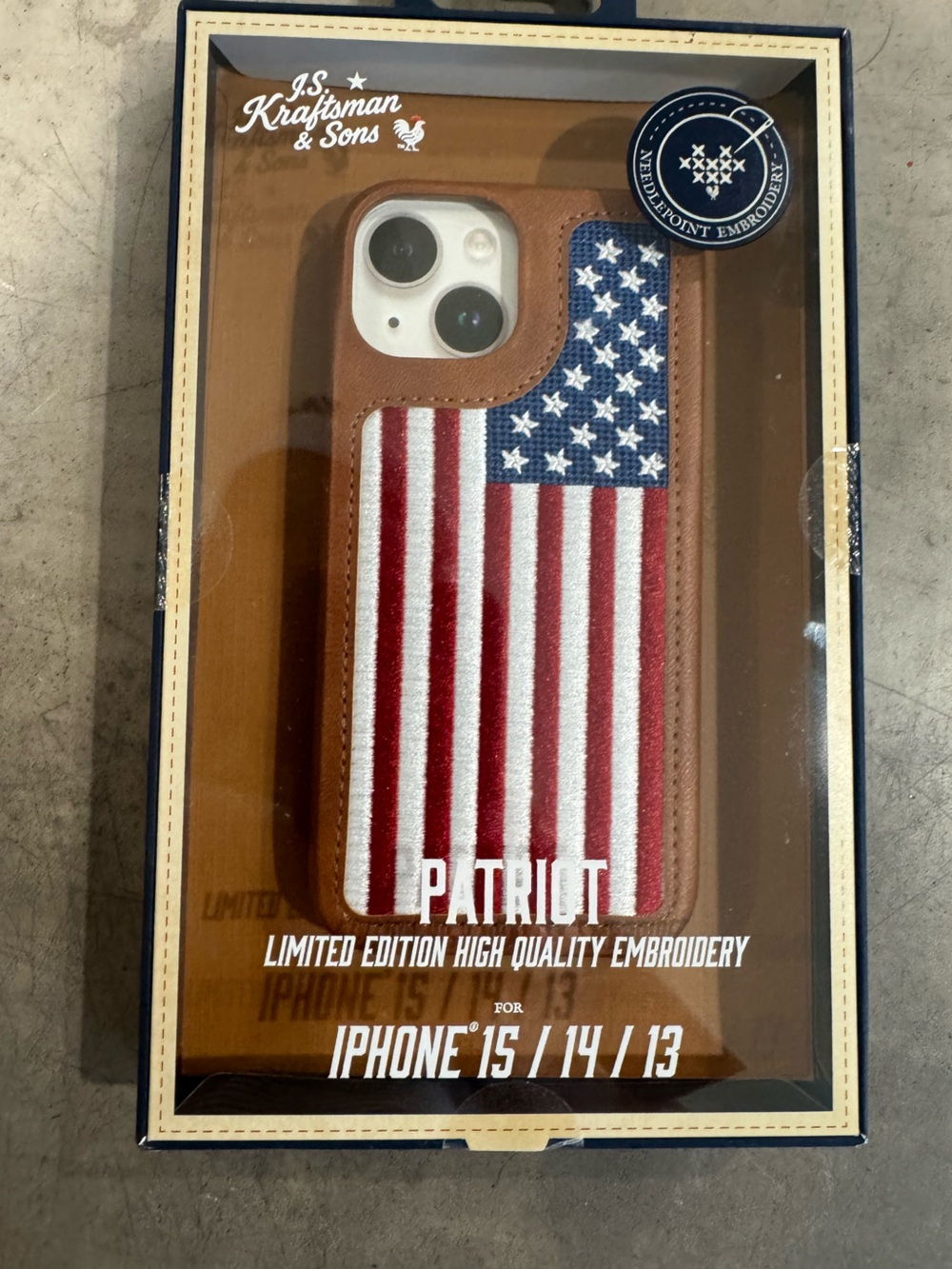 American Flag Embroidered Phone Case - Brown Red, White & Blue limited edition!
